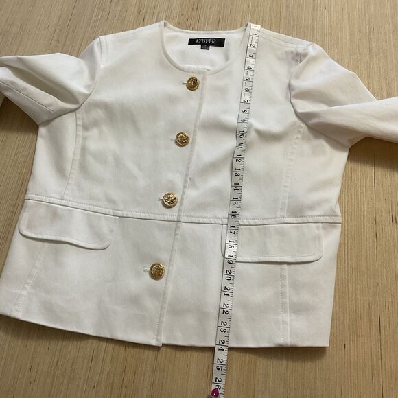 Kasper cotton stretch white denim gold button Jacket Size 14 Catalina  Brand New - Picture 4 of 14